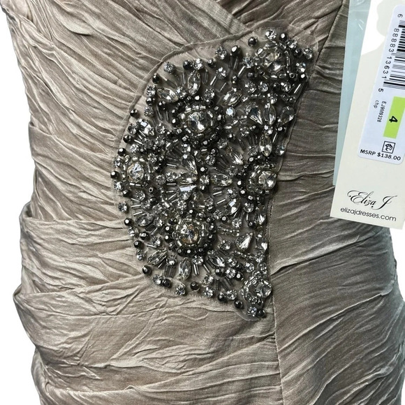 Eliza J (NWT) Textured Beaded Gold Tan Midi Sheath Dress Size 4 - Picture 6 of 14